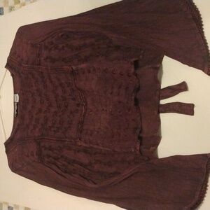 Embroidered Women's Long Sleeve Blouse in Dark Brown